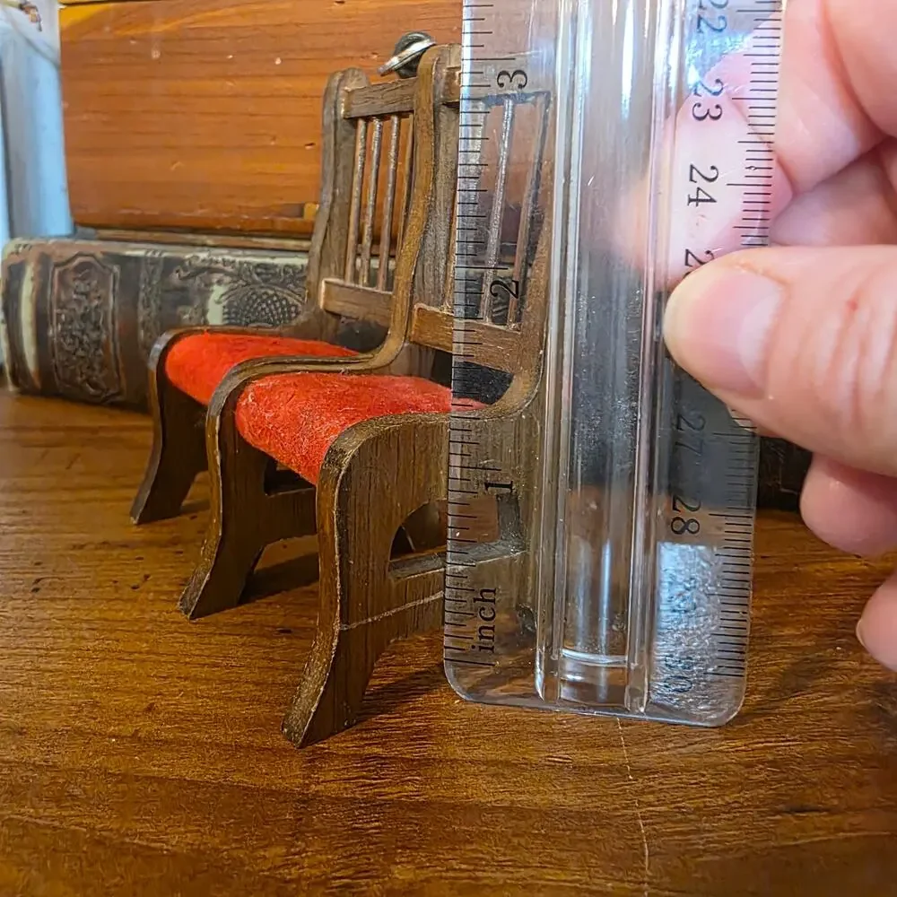 Set of 2 Vtg 1980's Dark Wood Red Seat Miniature 1:12 Scale Dining Room Chair